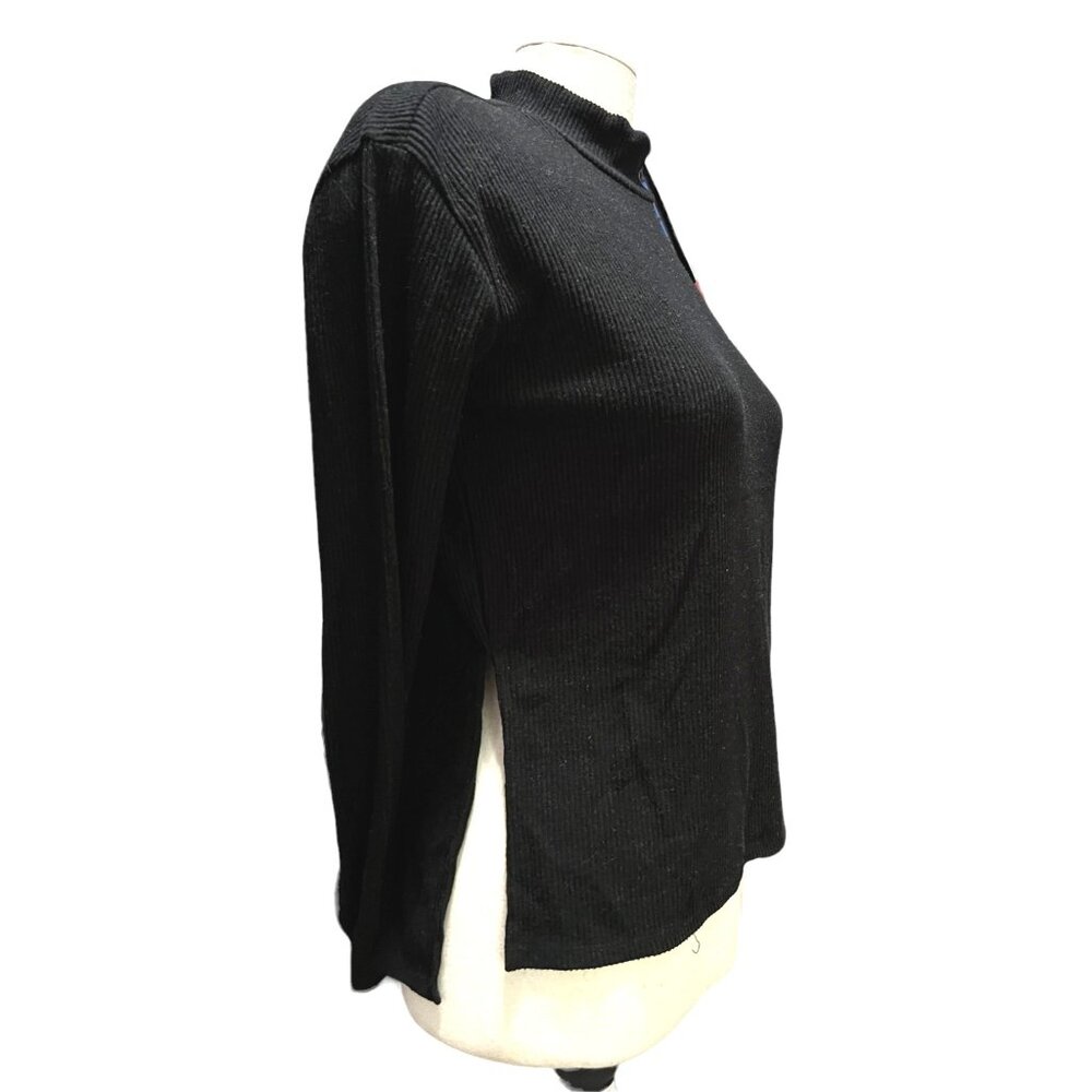 Chaser NWT Ribbed Slit Side Mock Neck Sweater Blouse Sz Small Womens Black Very